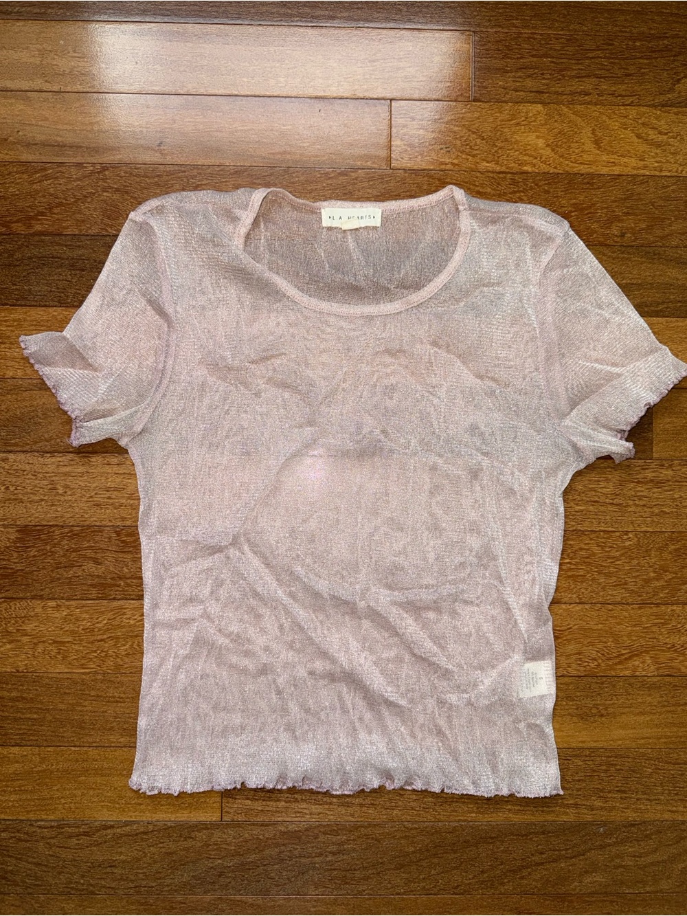 La Hearts Sheer Light Pink Short Sleeve Top